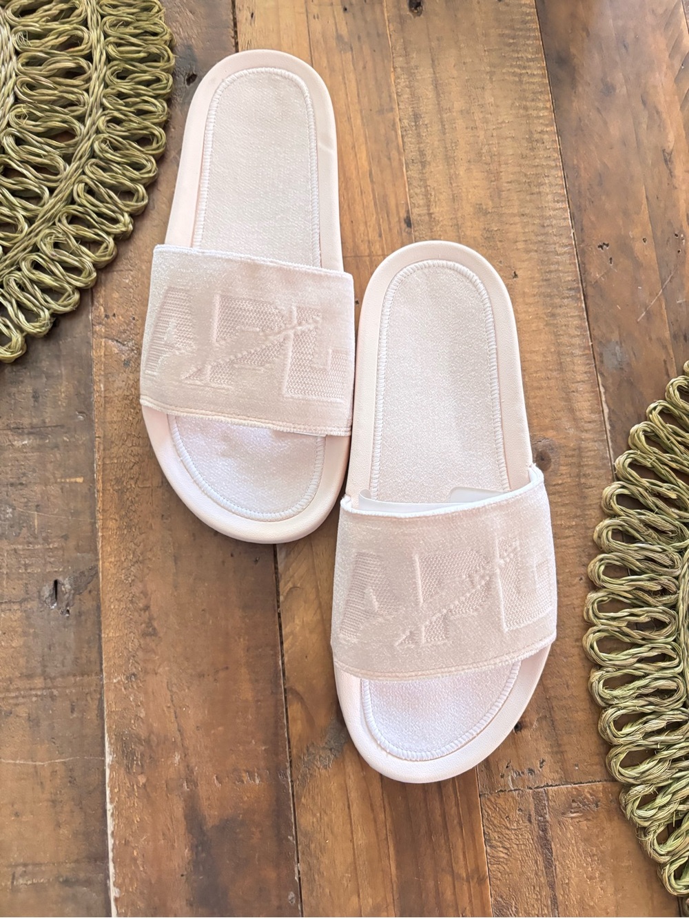 Women's Cream Slide Sandals with Textured Strap